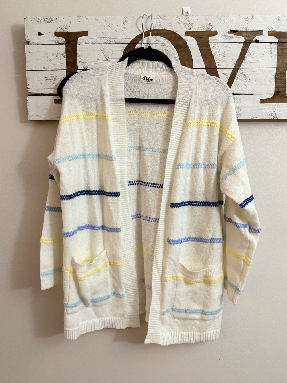 Pulse Cream Open-Front Cardigan with Pastel Stripes